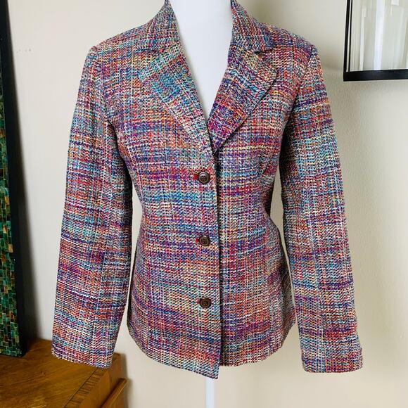 Coldwater Creek Size S Women's Tweed Blazer Jacket Pink Fall Workwear - Picture 10 of 11